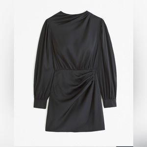 NEW Abercrombie & Fitch Long-Sleeve Satin Draped High-Neck Mini Dress
